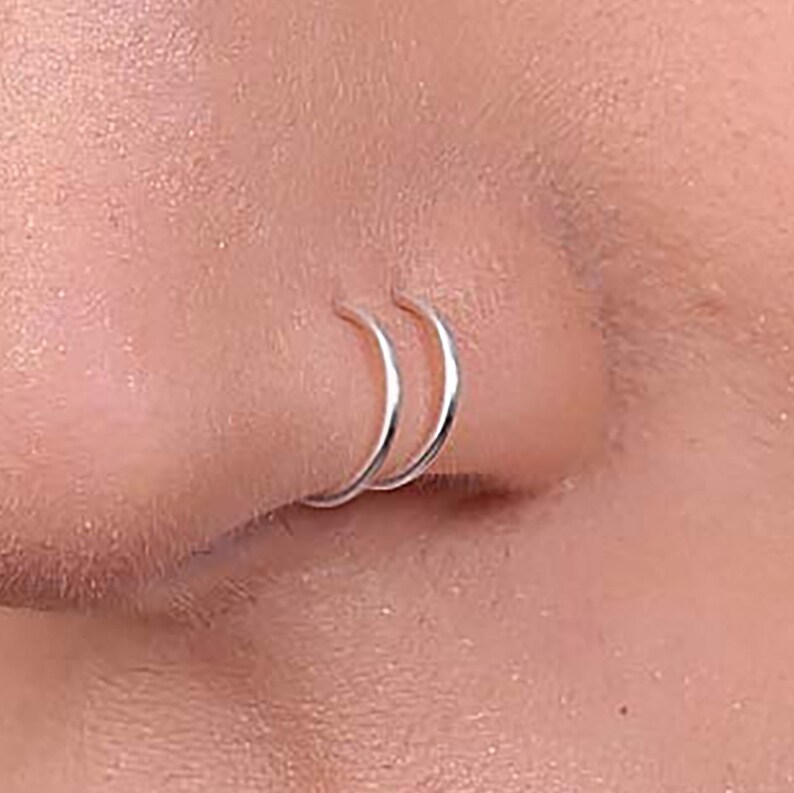 Thin Silver Spiral Nose Piercing Tiny Double Hoop Nose Ring Etsy