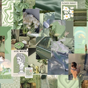 Sage Green HIGH RESOLUTION  Wall Collage Kit Boho Aesthetic Soft Botanical Photo Collage Kit Aesthetic Dorm Room Decor Sage Green Decor