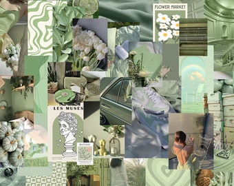 Sage Green ALTA RESOLUCIÓN Kit de collage de pared Boho Estética Suave Botánico Photo Collage Kit Estética Dormitorio Decoración Sage Green Decor