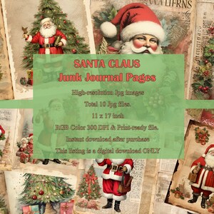 Christmas Printable Santa Claus Junk Journal Pages Digital Scrapbook Paper Kit Father Festive Holiday Collage Sheet Winter Ephemera Trendy