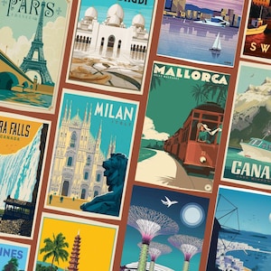 Travel Poster Retro Post Vintage Travel Wall Art Retro Aesthetic Aesthetic Collage Printable Art Colorful Wall Art los angeles poster