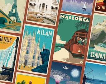 Reisposter retro post vintage reizen muur kunst retro esthetische esthetische collage afdrukbare kunst kleurrijke muur kunst poster los angeles