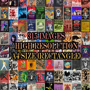 Kit de collage de pared estético con póster de concierto de rock vintage, póster de banda retro de hard rock, 315 piezas, pósteres de rock clásico, pósteres de música vintage