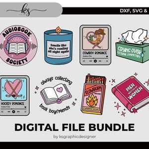 Paquete de 8 SVGs de amantes de los libros - Archivo de corte para Cricut, Silhouette o similar - Booktok Svg - Bookish Svg - Book Lovers Svg - 8 archivos PNG, SVG y DXF