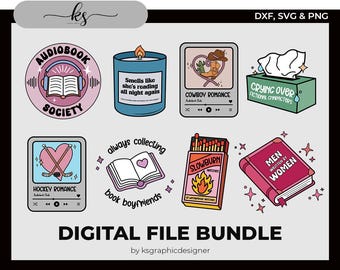 Bookish SVG Bundle - Popular Booktok Designs (svg, png, dxf) Book Trope Files