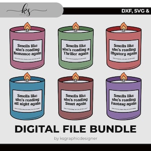 6 Svg con aroma a velas de libros - Archivo recortable para Cricut, Silhouette o similar - Svg de Booktok - Svg de libros - Svg para amantes de los libros - 6 diseños