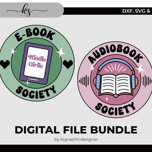 2 Svgs de BOOK SOCIETY - Archivo de corte para Cricut, Silhouette o similar - Svg de Booktok - Svg de libros - Svg de libros electrónicos y audiolibros - Paquete Svg para Cricut