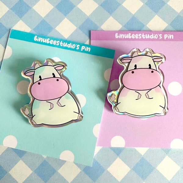 Bubble Kuh Acryl Pin - holographisch - pink / türkis I Harvest Moon DS - Story of Seasons