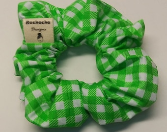 Lime Green and White Gingham Scrunchie