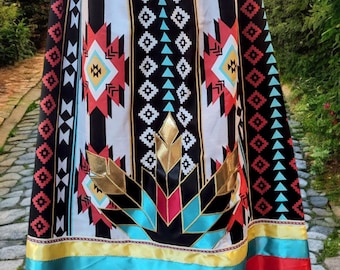 Tribal Black Ribbon Rock mit Feder-Design Feder-Applikation Ribbon Rock Powwow Ribbon Rock
