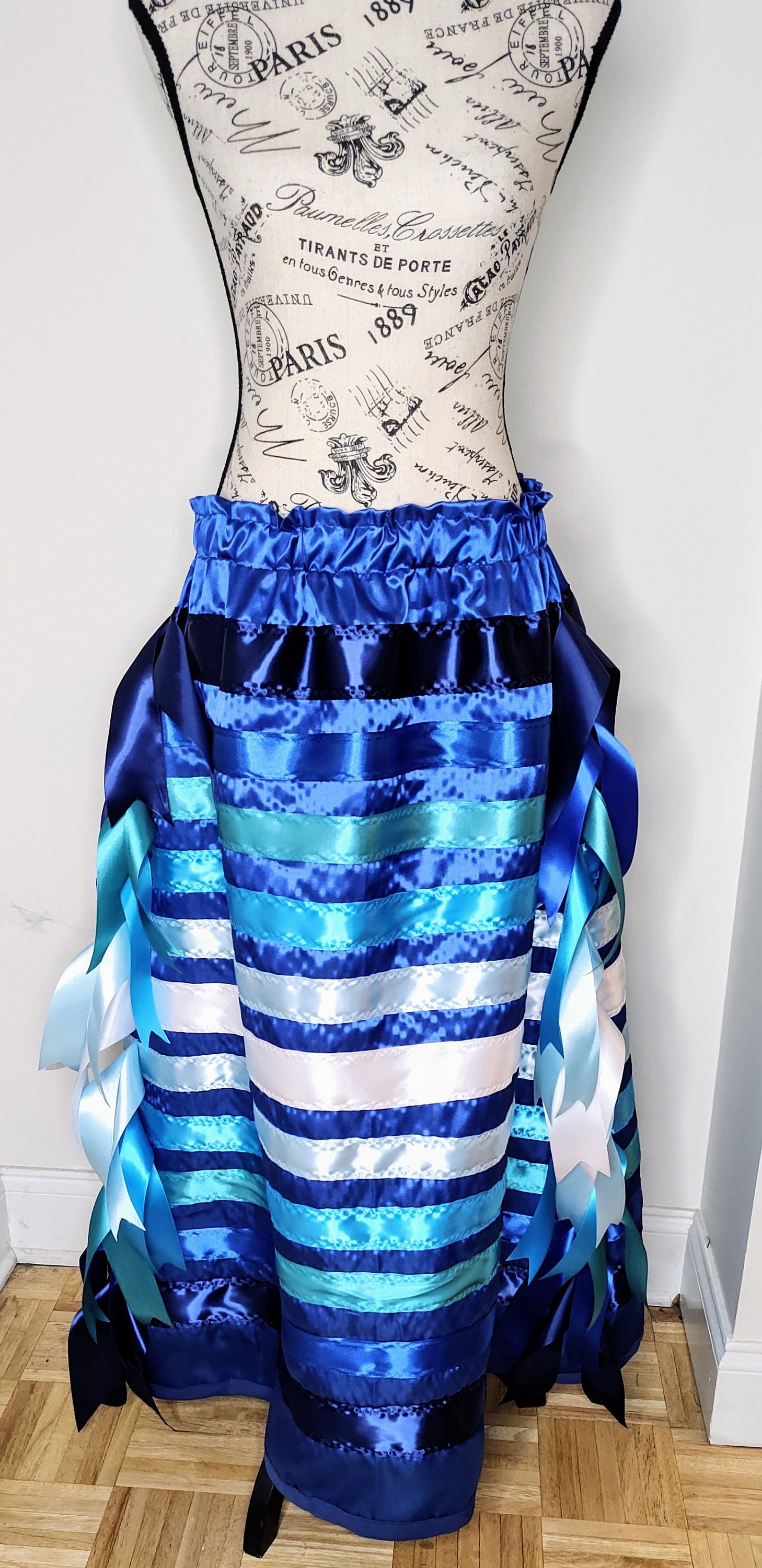 Native American Ribbon Skirt Ocean Blue Waves Ribbon Skirt Blue