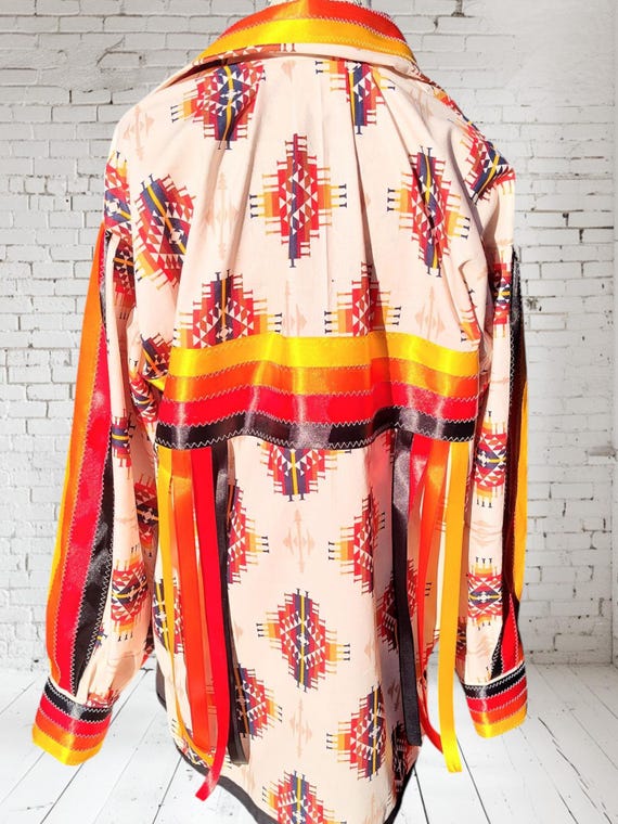 Ribbon Shirt, Fire Color Native American Ribbon Shirt, Indigenous