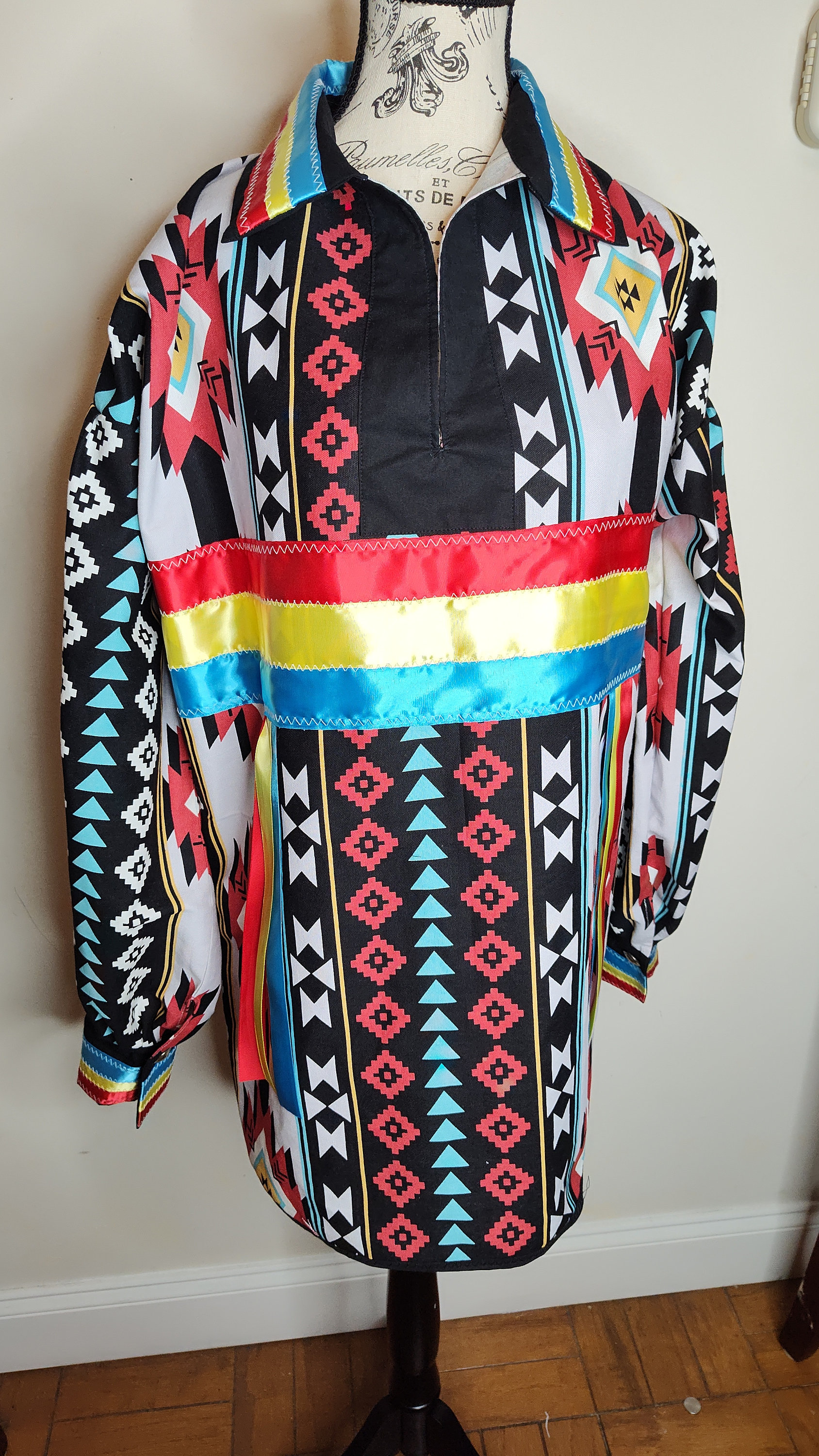 Native American Ribbon Shirt, Native Ribbon Shirt, Tribal Black