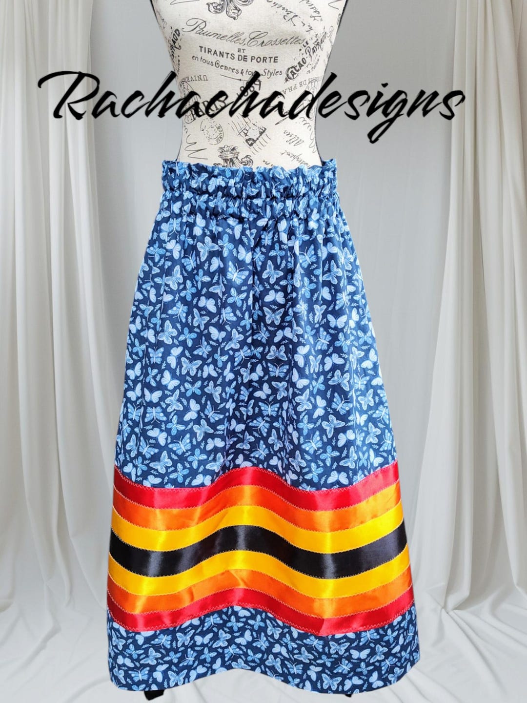 Ribbon Skirt Blue Butterfly Ribbon Skirt Indigenous Ribbon Skirt