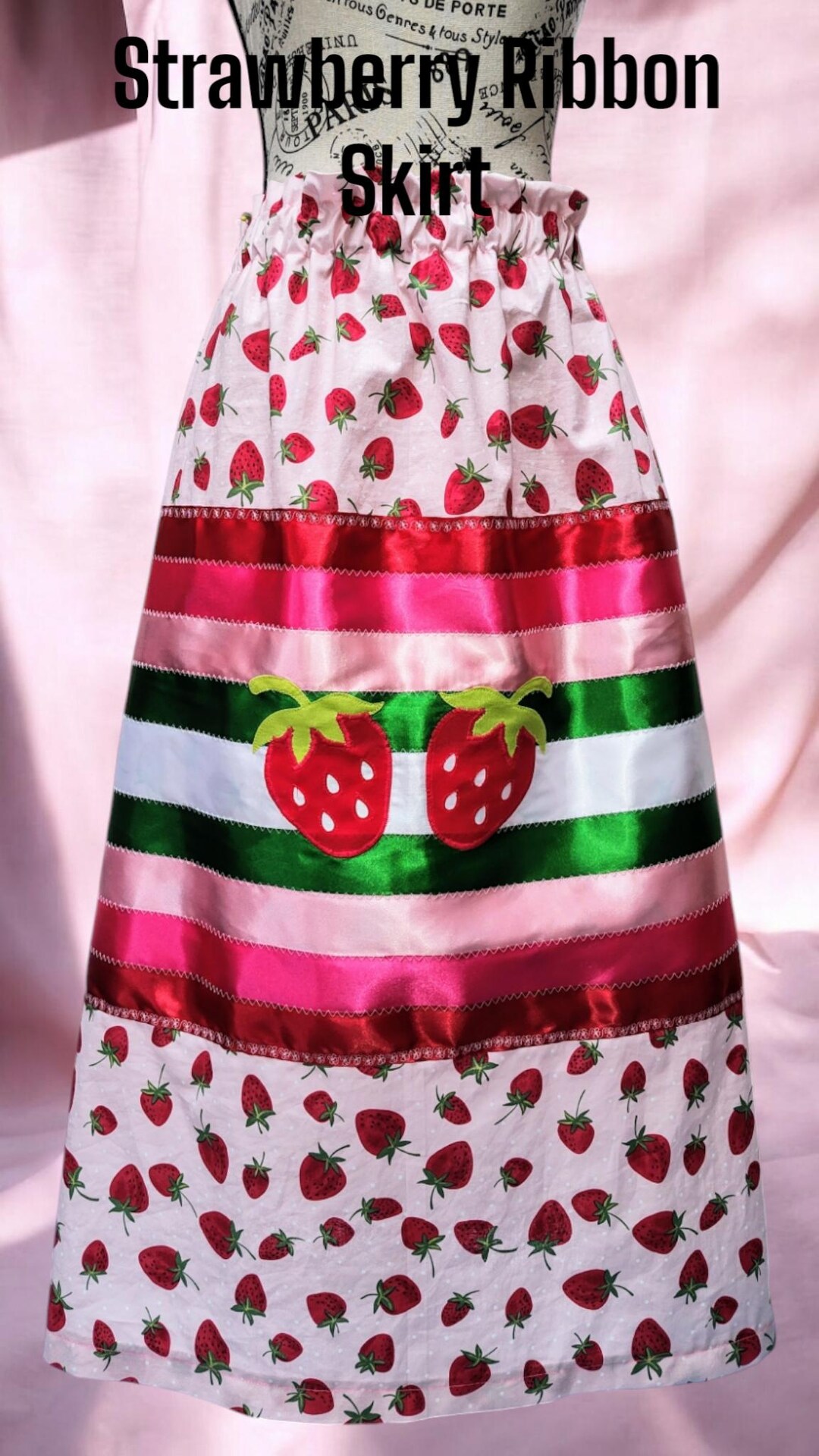 Handmade Red w/ Strawberries Ribbon Skirt