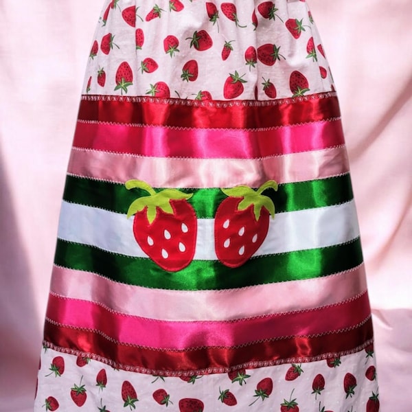 Handmade Red w/ Strawberries Ribbon Skirt main image 0