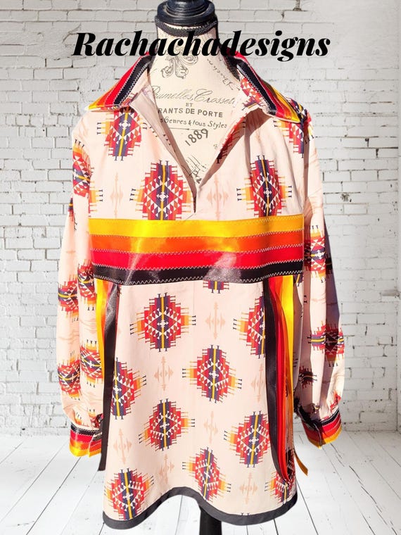 Ribbon Shirt, Fire Color Native American Ribbon Shirt, Indigenous