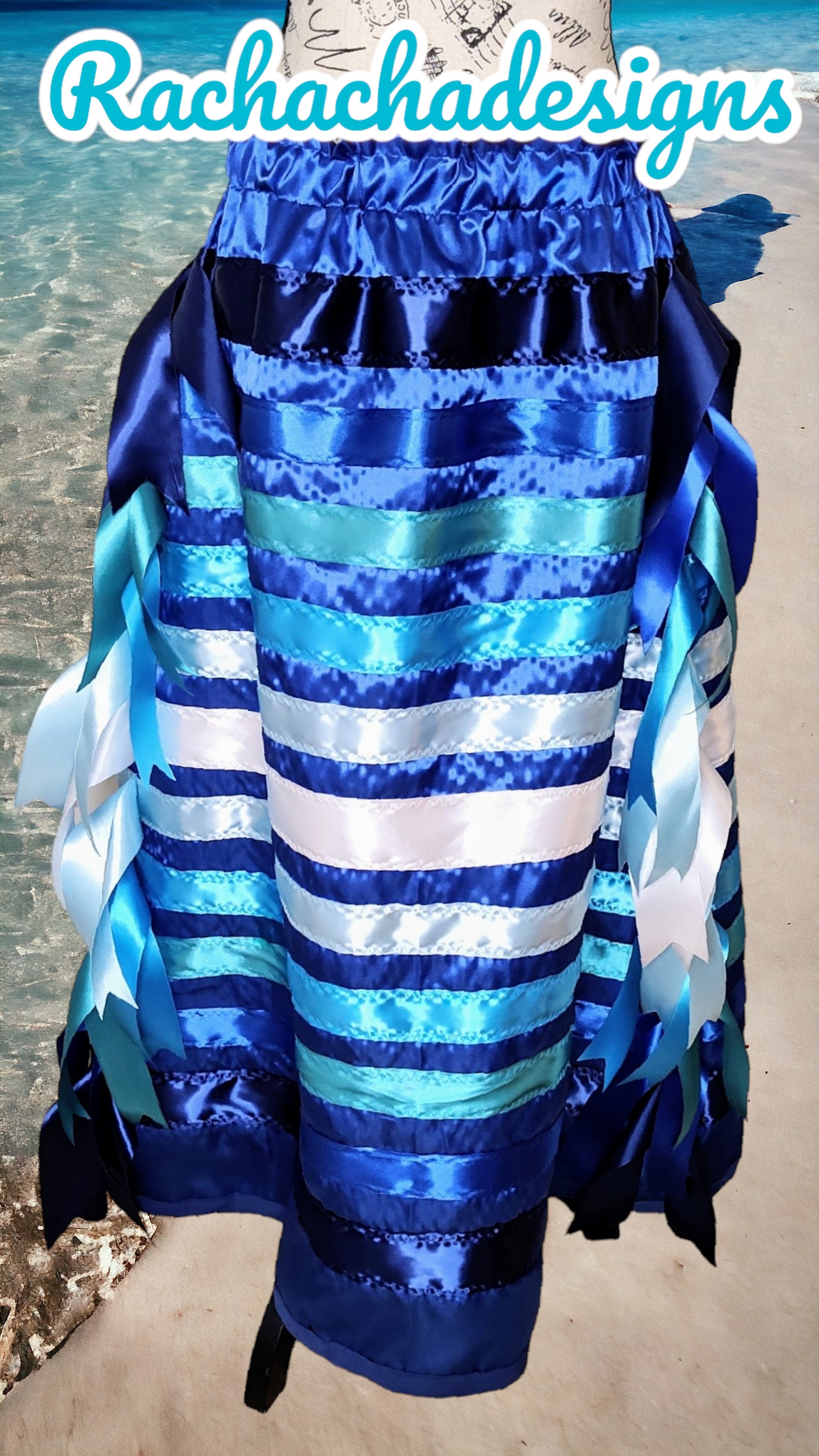 Native American Ribbon Skirt Ocean Blue Waves Ribbon Skirt Blue