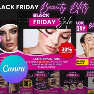 Black Friday Flyer Beauty Blitz: 8 Instagram Canva Templates for Hair, Lash, Nail & Beauty Pros - Editable, Stylish Sale Flyers