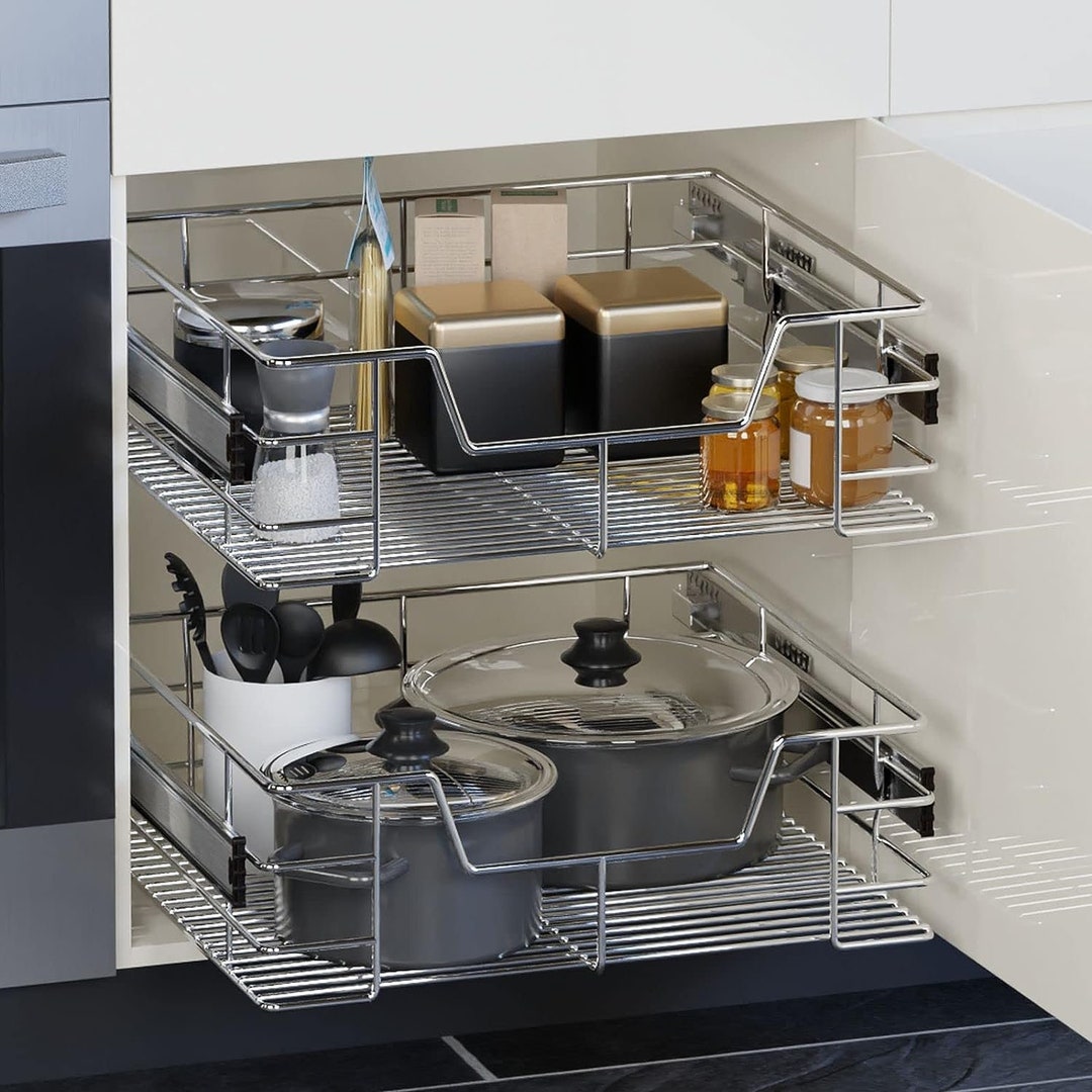 Pull Out Wire Storage Basket Cupboard Kitchen Under Counter