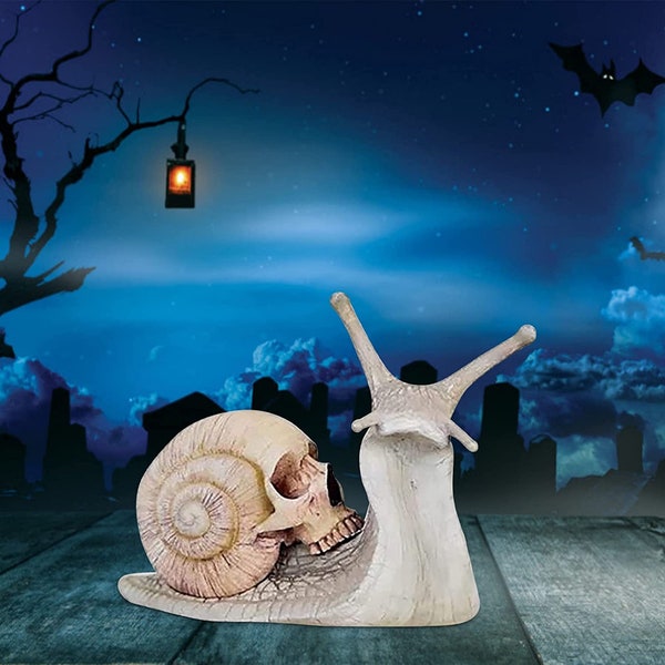 Halloween Skeleton Snail Resin Crafts, Snail Skull Sculpture Gothic Decoration Garden Snail Statue Patio Snail Figurine Crafts White