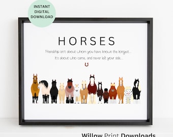 Paardenposter met citaat, INSTANT DOWNLOAD, paardentypes print, paardenkunstprint, cadeau voor dierenarts, cadeau voor boeren, digitale download.