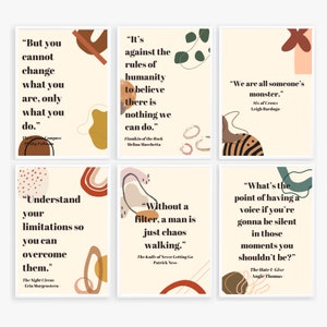 YA authors posters; high school middle school english classroom decor; literature art; book quotes wall art collage bundle; english teacher