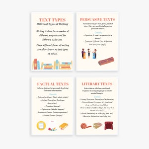 english classroom posters decor; text types posters; high school middle school printables; english teacher resources gifts