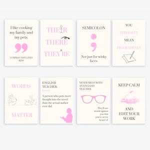 pinke lustige Grammatik Poster; Drucke für das Klassenzimmer mit englischer Literatur; bildungsposter; hilfreiche Grammatik zum Ausdrucken; Dekoration für das Klassenzimmer
