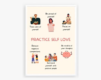 practice self love counselling poster; mental health psychologist counsellor prints; counsellor poster; high school student mental health