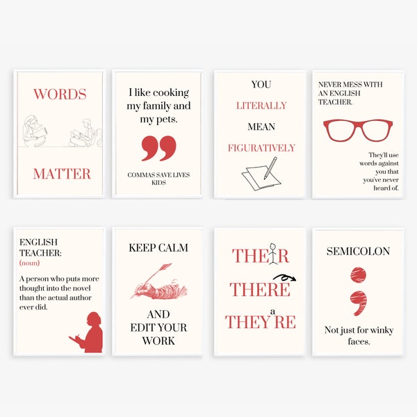 funny grammar posters; english literature classroom prints; educational posters; grammar printables; last minute secret Santa Christmas gift