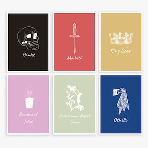 high school secondary english classroom decor; shakespeare plays posters; shakespeare prints; english teacher printables; famous author