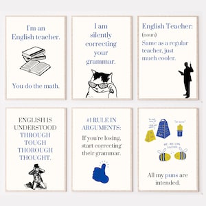 lustiges Englisch Lehrer Poster Geschenk; Dekor für das Klassenzimmer mit englischer Literatur; Wortspiel Grammatik Drucke; Last Minute Wichtel Weihnachtsgeschenk
