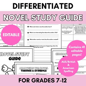 Guía de estudio de novelas diferenciadas; Hojas de trabajo de novelas genéricas; ESL; HPGE; Guía de escritura con ejemplos