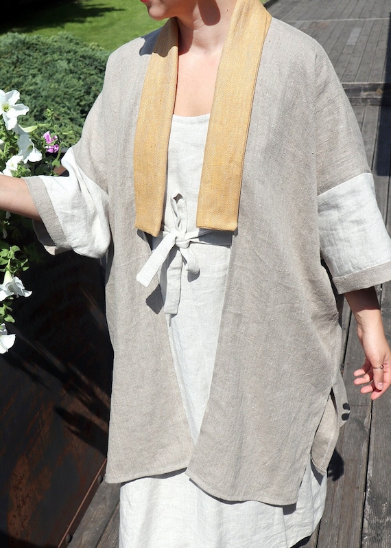 LINEN Oversized Coat Manawa, Kimono Jacket, Hemp and Linen