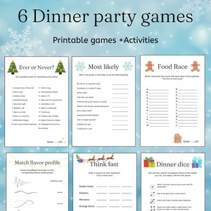 6 Printable Dinner Party Games|X-mas Dinner Games|Holidays activity| Family Game Bundle|Instant Download