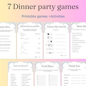 7 Printable Dinner Party Games|Dinner Table Party Games|Adult Dinner Party Games|Work Party Game Bundle|Team Building Games|Instant Download