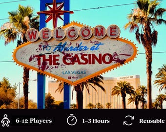 Dinner party - Murder mystery game - Murder at the Casino/Role Playing Game/dinner activity/6-12 Players/Instant Download