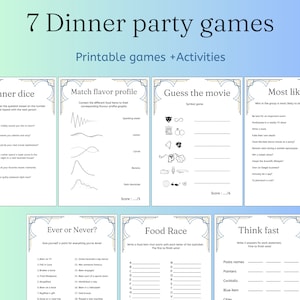 7 Printable Dinner Party Games|Dinner Table Party Games|Adult Dinner Party Games|Work Party Game Bundle|Team Building Games|Instant Download
