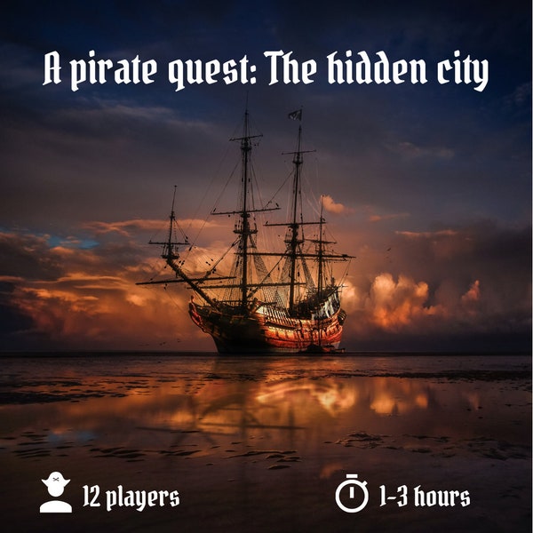 A Pirate quest: The hidden city/Party Game/Social Game/Role Playing Game/12 Players/Instant Download