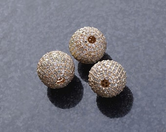 Festes 14k Gelbgold Ball Finden, Pave Diamant Schmuck Stecker, Gold Hohlperle Finden, runde Kugel Spacer für Schmuckherstellung 10 MM Neu