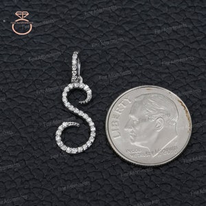 ソリッド 14k ホワイト ゴールド イニシャル S ペンダント パヴェ ダイヤモンド ジュエリー アルファベット チャーム ペンダント 22 MM 新デザイン ユニセックス ペンダント ジュエリー S ダイヤモンド ペンダント