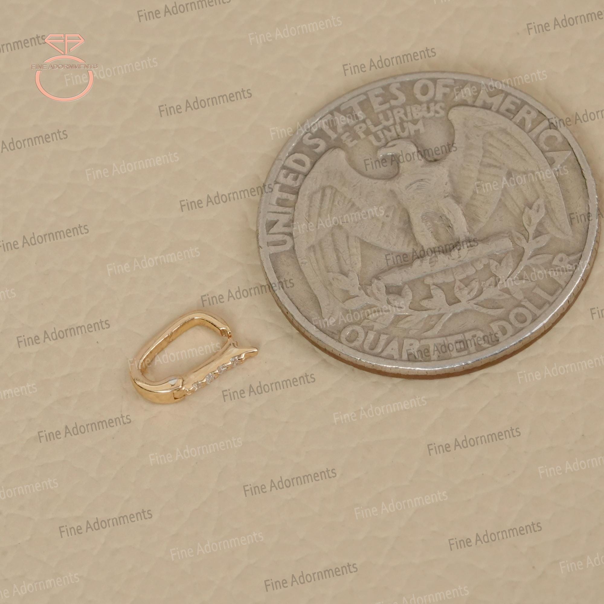 Solid 14K Yellow Gold Carabiner Finding Enhancer Lock Pave Diamond ...