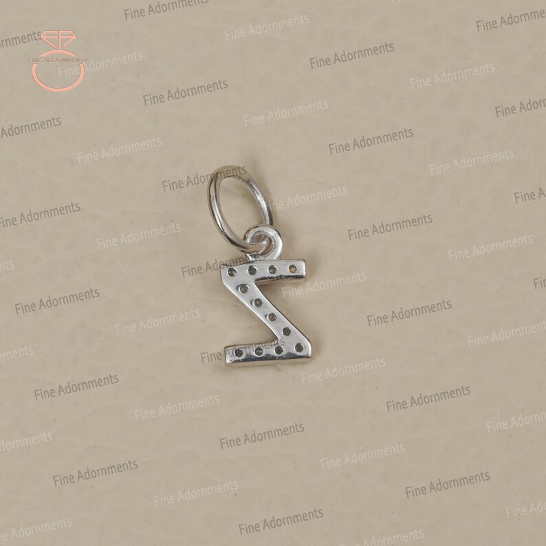 Solid 14k White Gold Z Initial Pendant Pave Diamond Z Letter Jewelry
