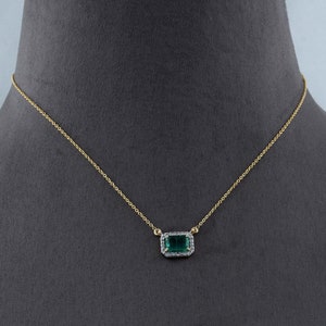 Natural Emerald Gemstone Pendant Chain Necklace Pave Diamond Solid 14k Yellow Gold Fine Jewelry Gift For Her Handmade Pendant Necklace New