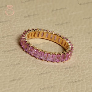 Solid 14k Gold Stack Ring Natural Pink Sapphire Jewelry Band Ring Pink Sapphire Gemstone Dainty Jewelry Eternity Handmade Ring Wedding Gift