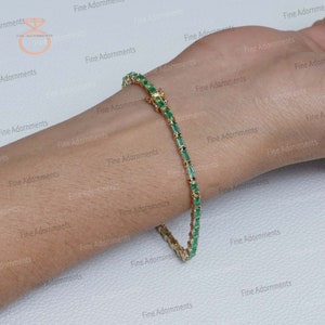 7 Inches Gold Bracelet Solid 14k Yellow Gold Emerald Bracelet Openable Tinny Jewelry Gold Emerald Bracelet Tinny Handmade Jewelry New Design