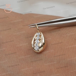 Solid 14k Yellow Gold Cowrie Shape Shell Pendant Bezel Set Diamond Jewelry Handmade Pendant Shell look Charm Jewelry Making Pendant Necklace