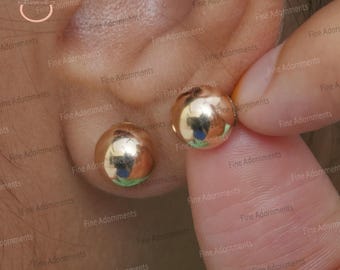 Pendientes de doble bola de oro amarillo de 14 k, pendientes de bola de doble cara, regalo de joyería hecho a mano para ella, pendientes dorados con parte delantera y trasera, pendientes de bola grandes y pequeños