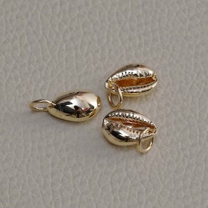 Solid 14k Yellow Gold Cowrie Shape Shell Pendant Charm Jewelry Handmade Pendant Shell look Charm Jewelry Making Charm Christmas Gift
